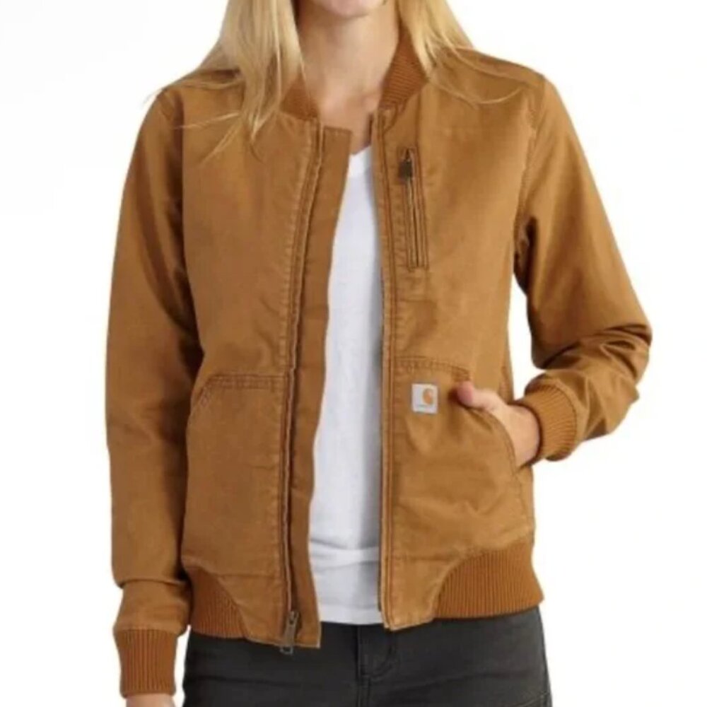 Carhartt Women's Rugged Flex® Crawford Bomber Jacket in Brown, Size Medium